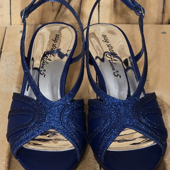 Dazzling Sapphire Blue Slingback Comfort Glamour Dancing Stagewear Heels 8 W - Picture 4 of 6